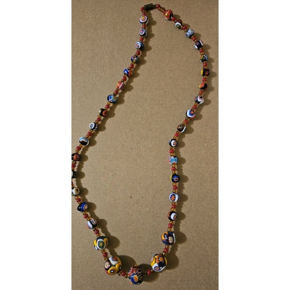 Vintage Venetian Murano Glass Millefiori Beaded Necklace